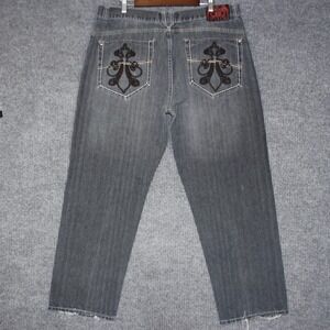 JINZU Men's Jeans Dark Wash Straight Leg Embroidered Pockets Size 40x32